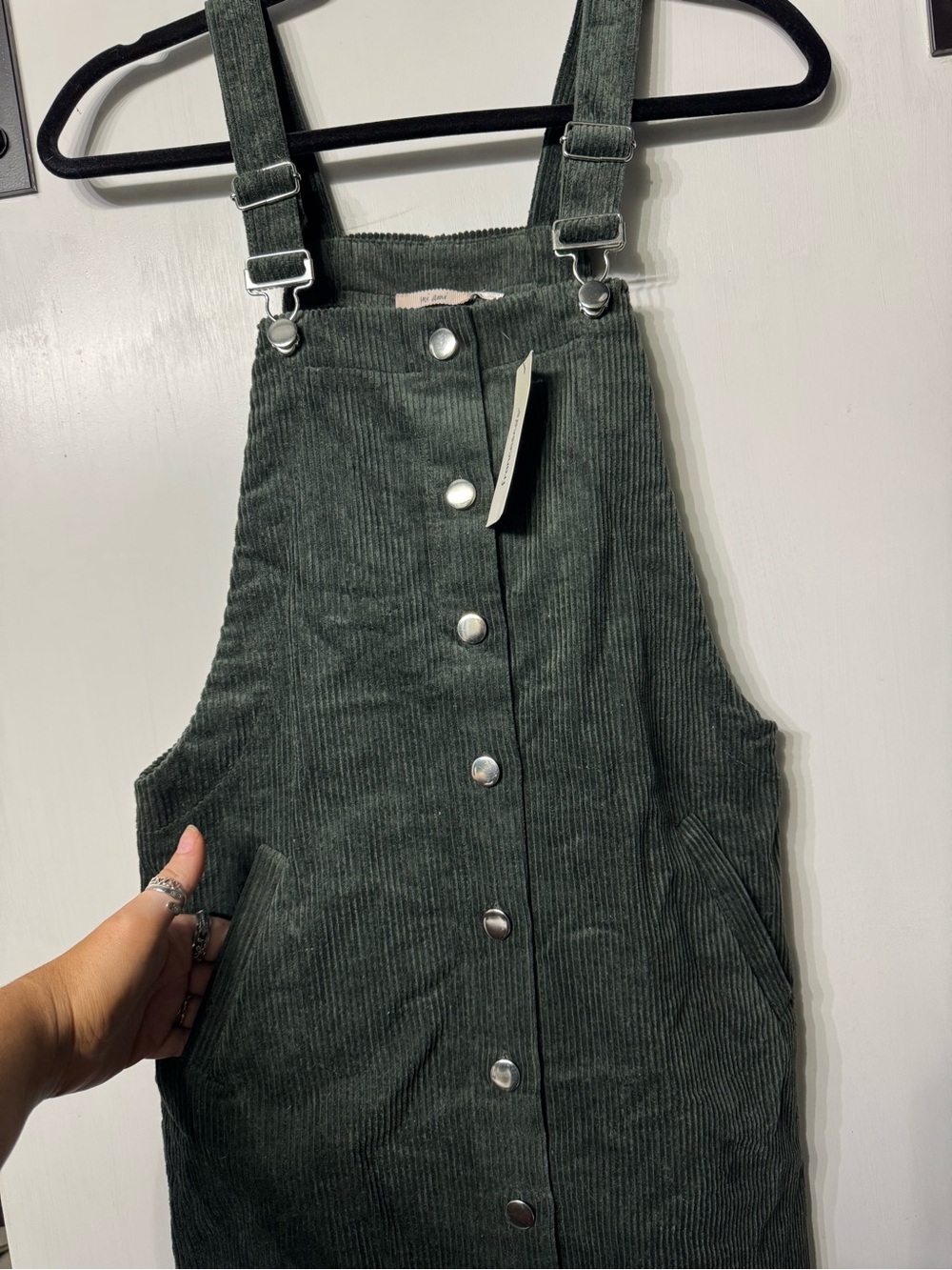 Francesca's Olive Green Corduroy Pinafore Dress - Picture 4 of 9
